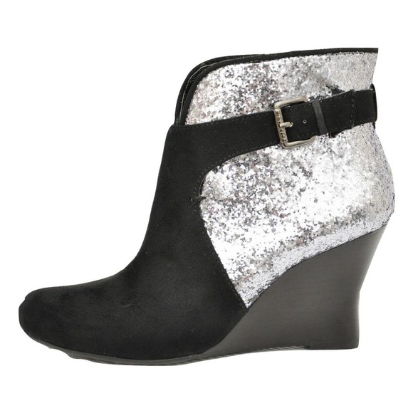 Guess LANDAN Ankle Boot Wedge Bootie Heel Pump Black/Silver Glitter 6/7.5/9.5 - Picture 3 of 8